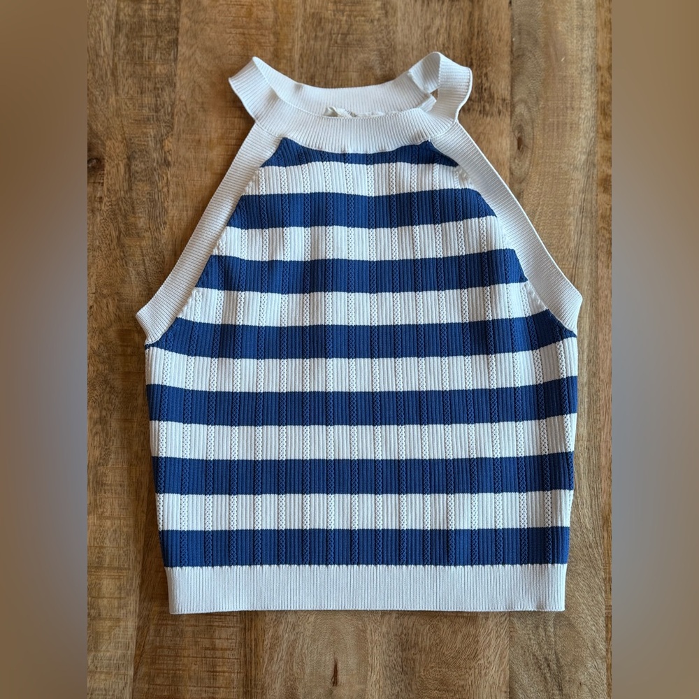 Happily Grey Patriotic Blue White Striped Tank Top Americana USA 250 Large